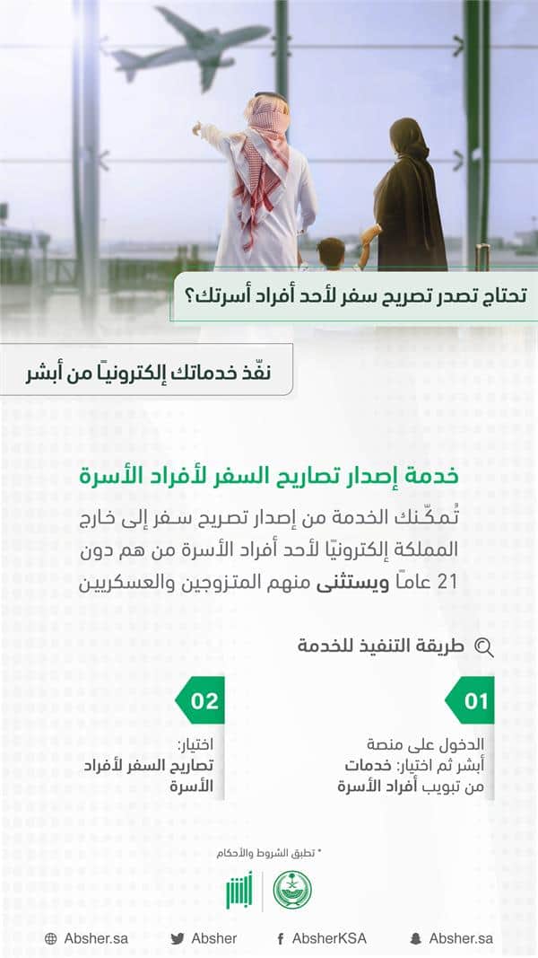 هل خدمة إصدار تصاريح السفر لأفراد الأسرة متاحة على مدار الساعة؟ «أبشر» توضح