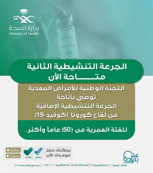 «الصحة» تعلن بدء الجرعة التنشيطية الثانية للفئة العمرية من 50 عامًا 