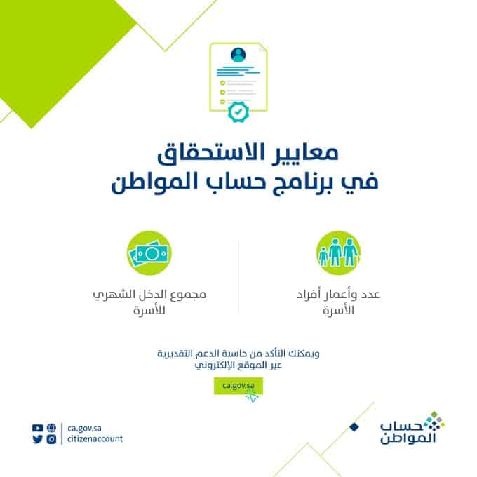 «حساب المواطن» يوضح معايير الاستحقاق
