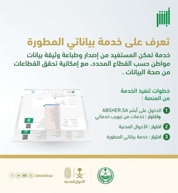 خطوات الاستفادة من خدمة بياناتي المطورة.. «الأحوال المدنية» توضح