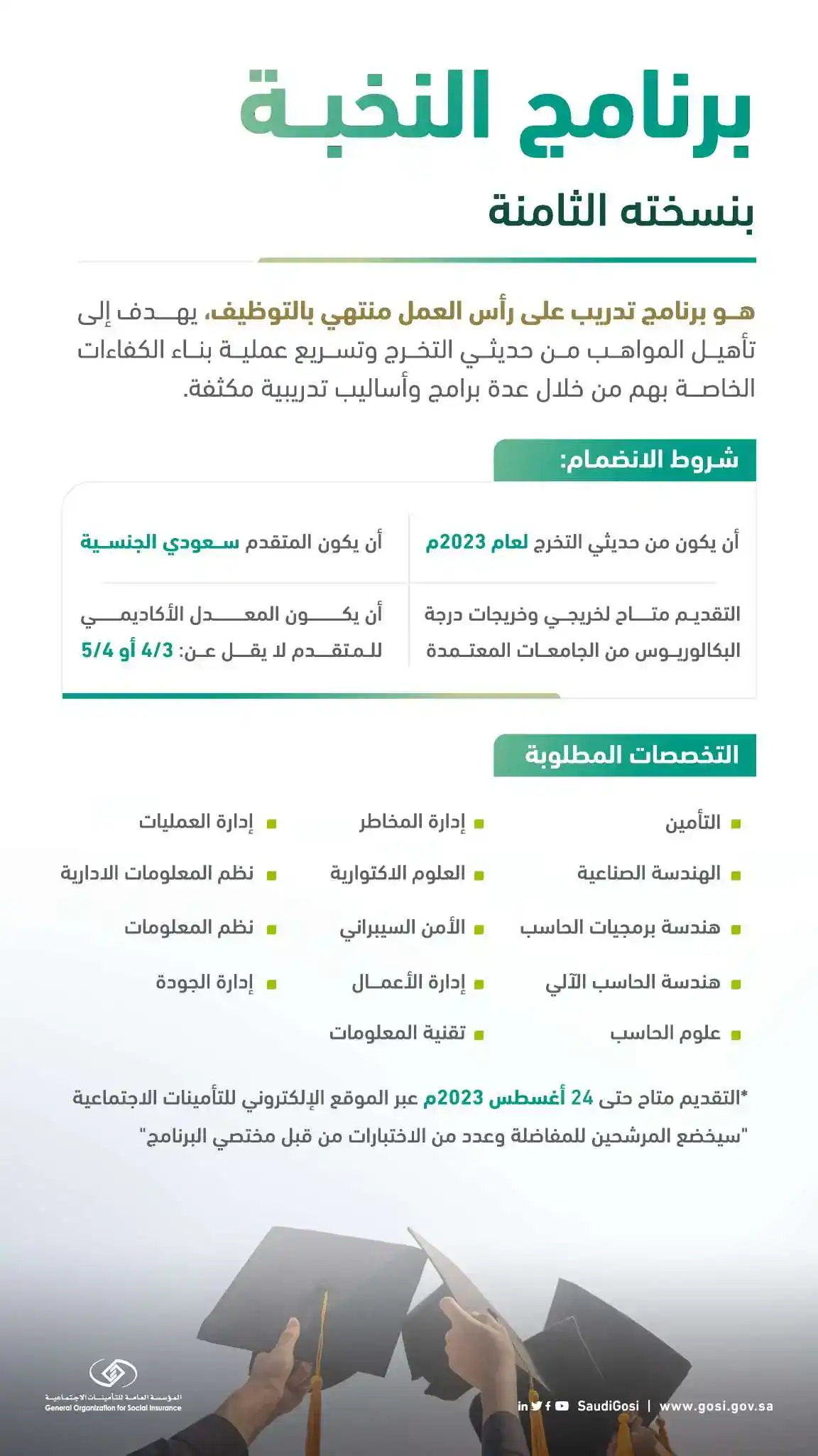 برنامج النخبة لتأهيل المواهب حديثي التخرج.. «التأمينات الاجتماعية» تكشف التفاصيل