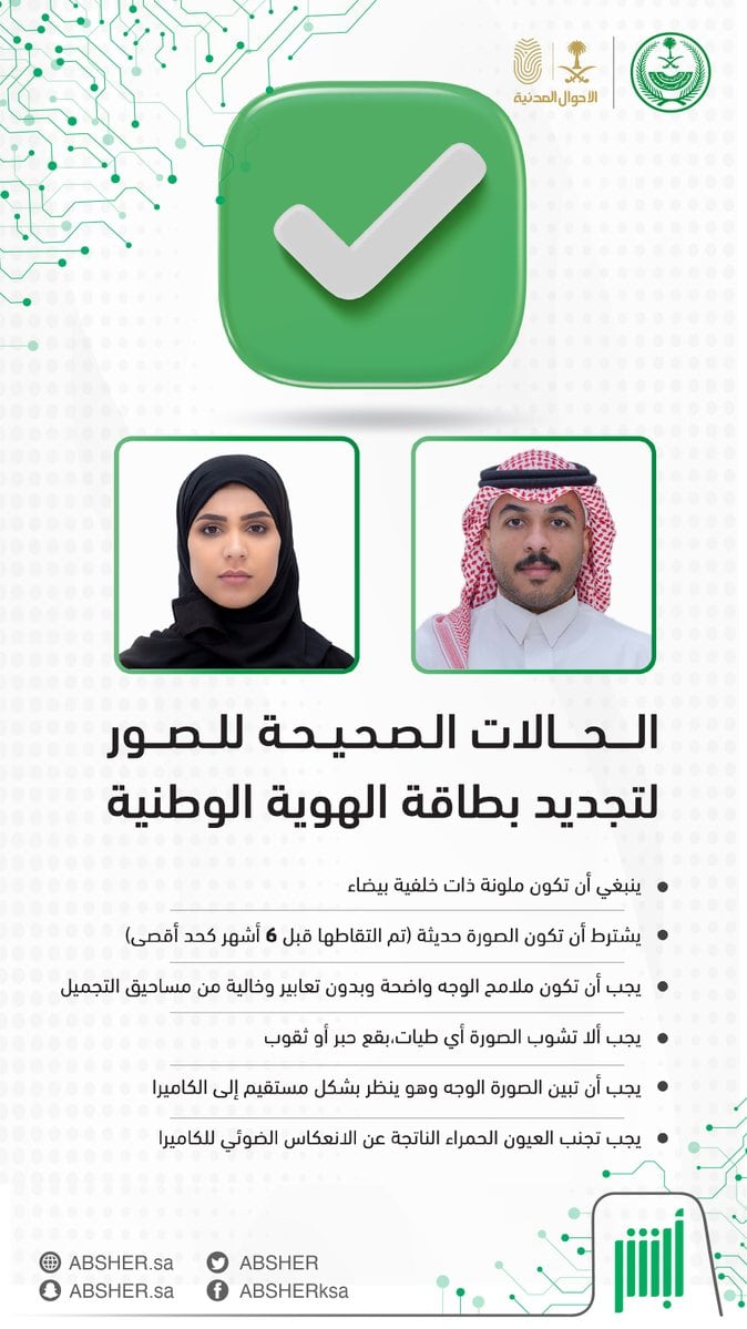 اشتراطات صور تجديد الهوية الوطنية