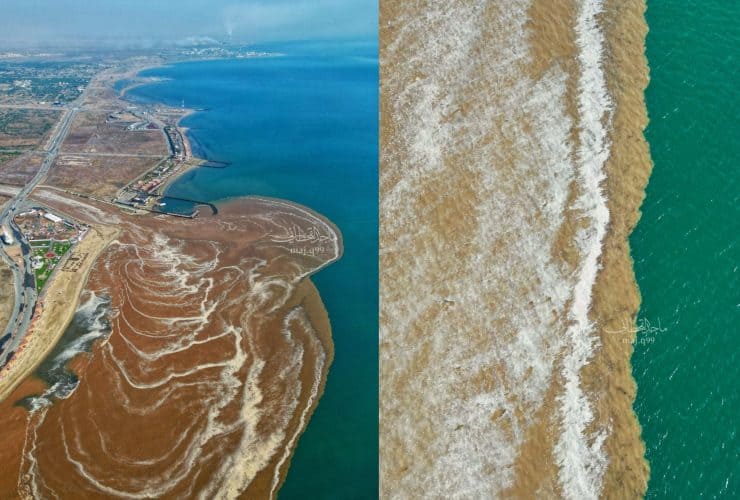 شاهد..لحظة إلتقاء السيل بالبحر في الشقيق.. لوحة ربانية تقطع الأنفاس
