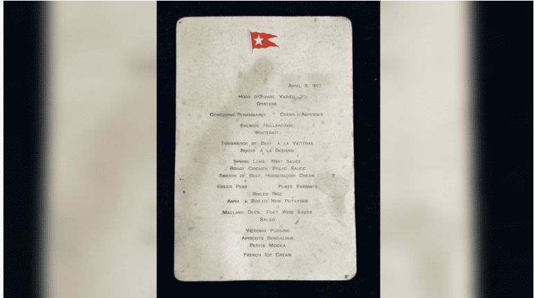 تضمّ القائمة تفاصيل العشاء الأول على متن السفينة