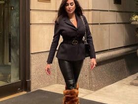 ياسمين صبري ترتدي البوت الفرو