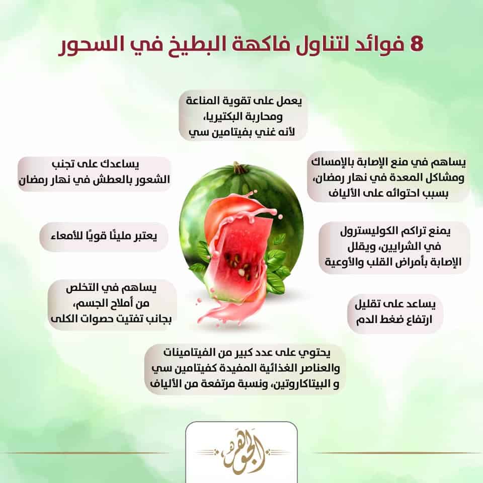 إنفوجراف| 8 فوائد لتناول فاكهة البطيخ في السحور