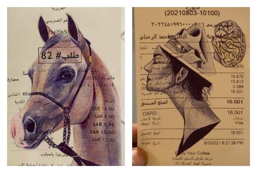 فنان تشكيلي سعودي يبدع في تحويل الفواتير للوحات فنية