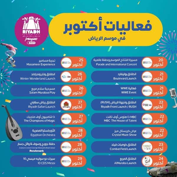 جدول فعاليات شهر أكتوبر في موسم الرياض2