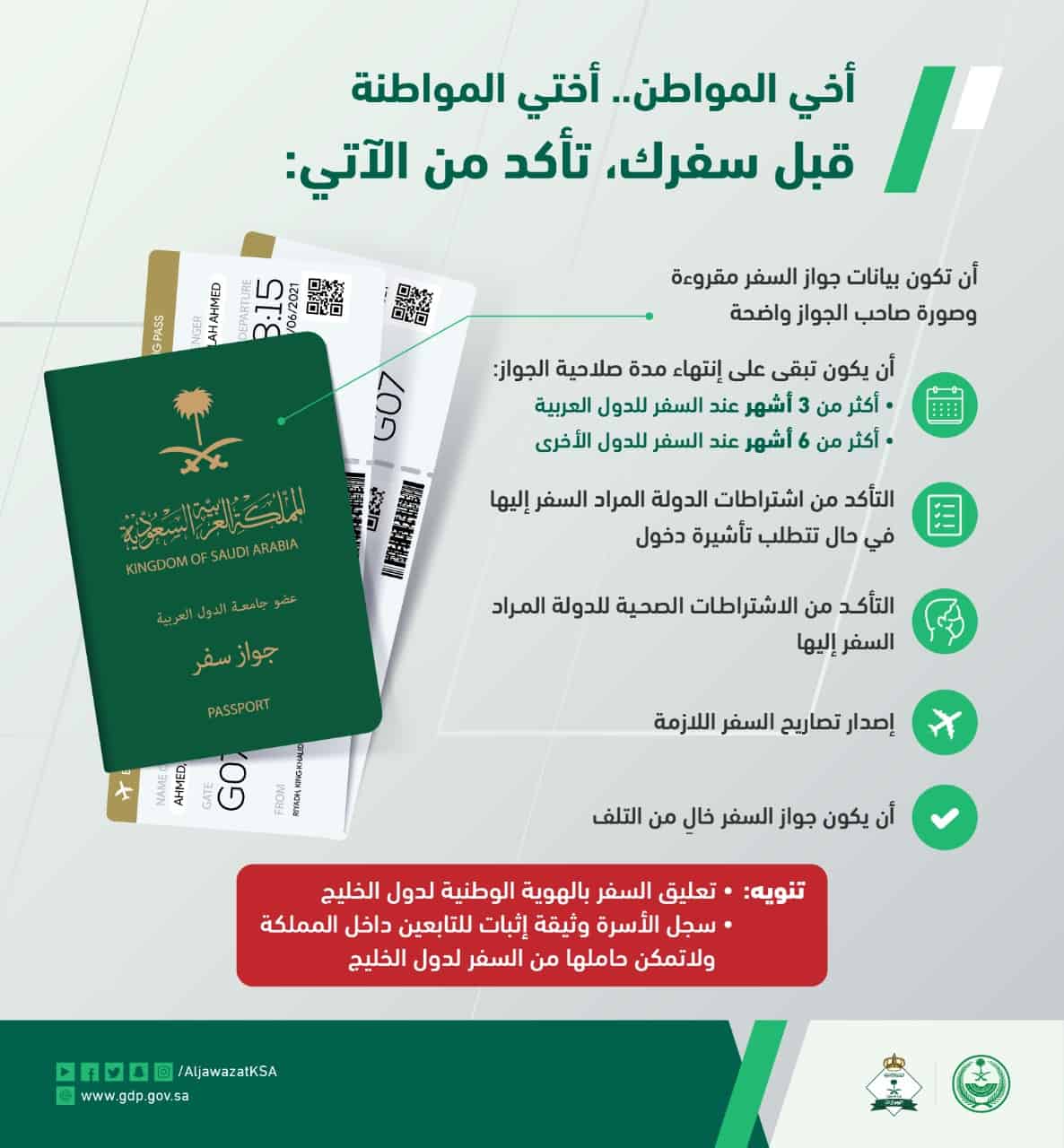 «الجوازات» تجدد التذكير بـ 6 تعليمات مهمة قبل السفر