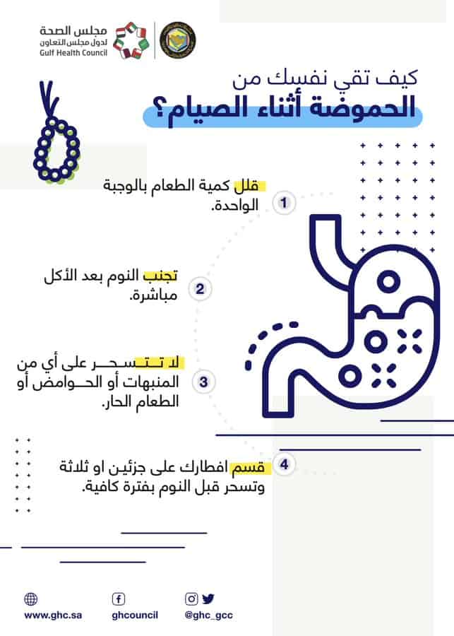 نصائح للحماية من حموضة المعدة في الصيام.. «مجلس الصحة الخليجي» يوضح