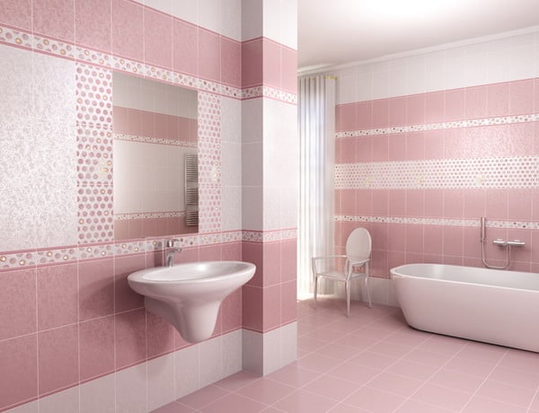 ديكورات حمام باللون الوردي