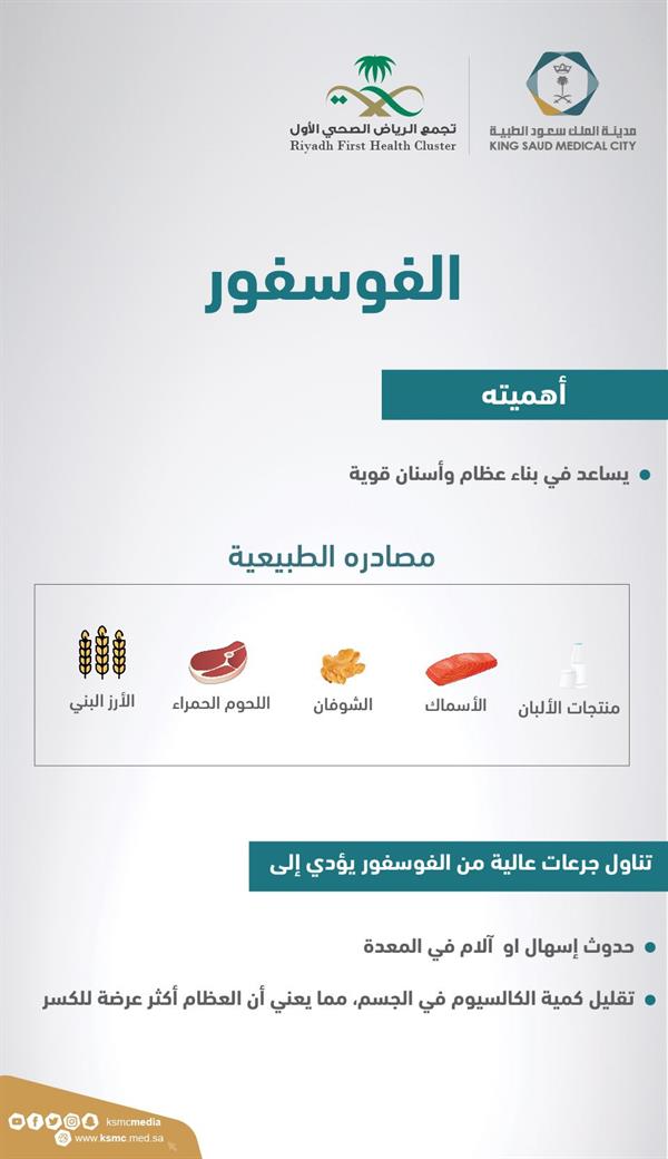 أهمية معدن الفوسفور .. «سعود الطبية» توضح